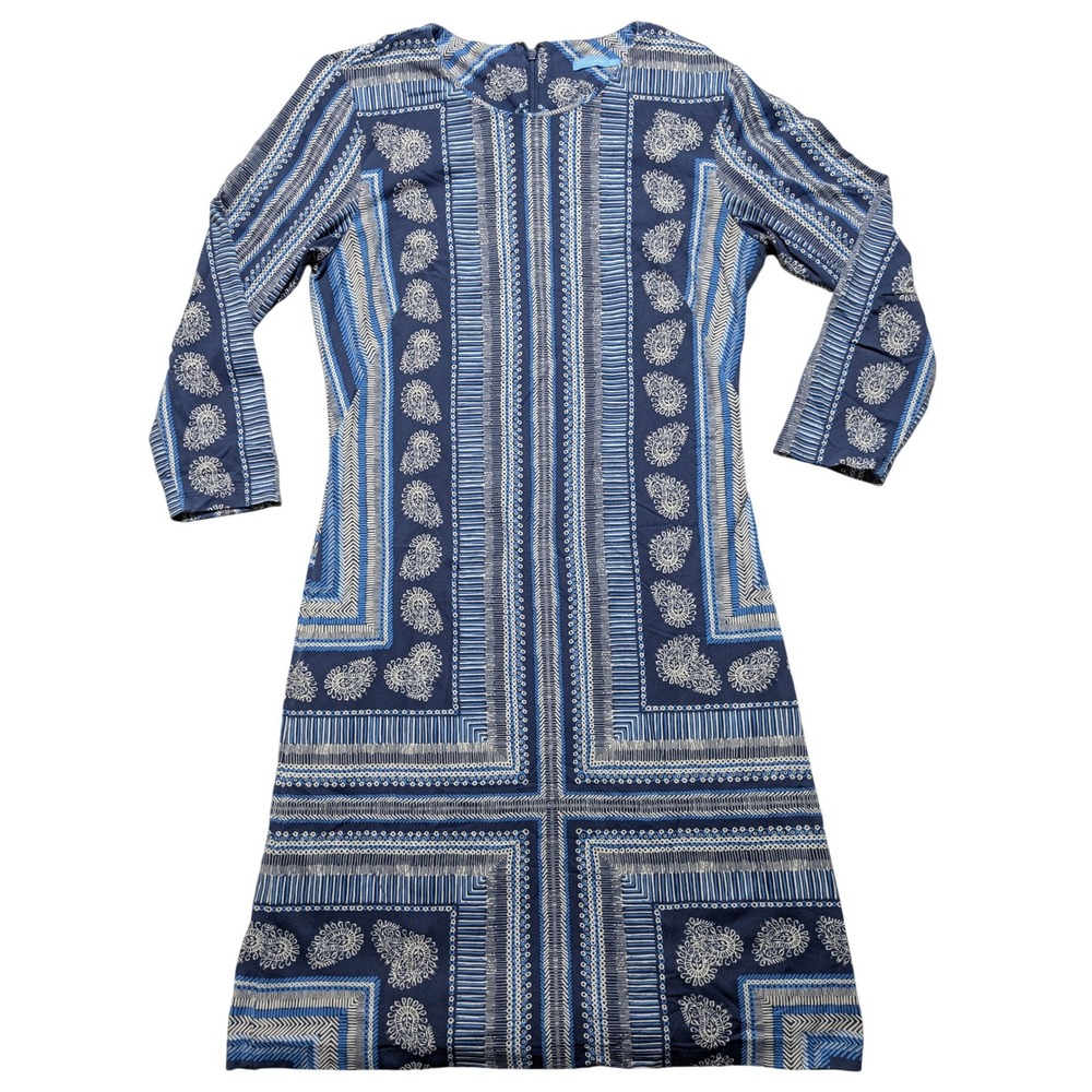 J.McLaughlin XS Blue Paisley Geometric Catalina Cloth Sheath‎ Dress Long Sleeve
